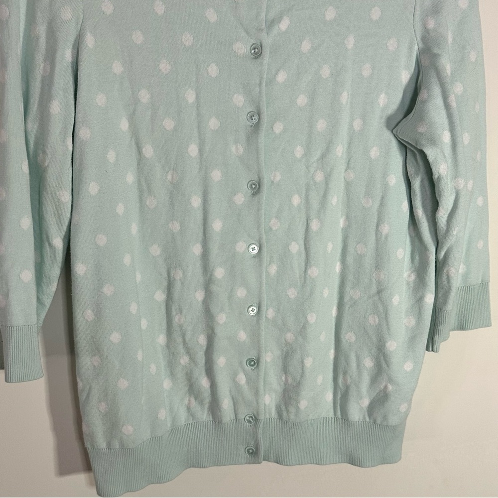 Talbots Woman Mint Green Polka Dot Cardigan – Size X- Winter Sweater Gift Layer - Picture 2 of 10